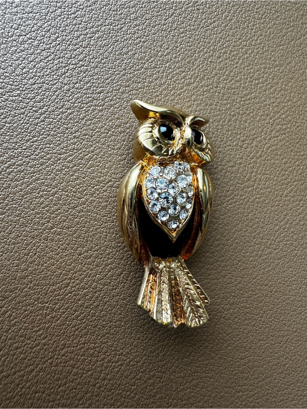 Vintage Swarovski Crystal Owl Brooch Signed Swan Logo Gold Tone Pave Figural Pin - Picture 4 of 8